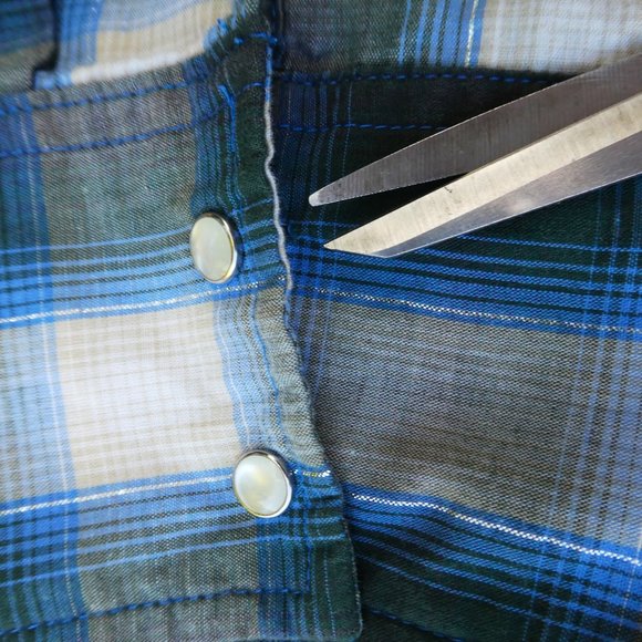 Rustler by Wrangler Vtg Metallic Plaid Western Pearl Snap Shirt Double Peaked L - Picture 8 of 8